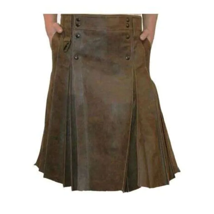 dark brown pleated leather kilt